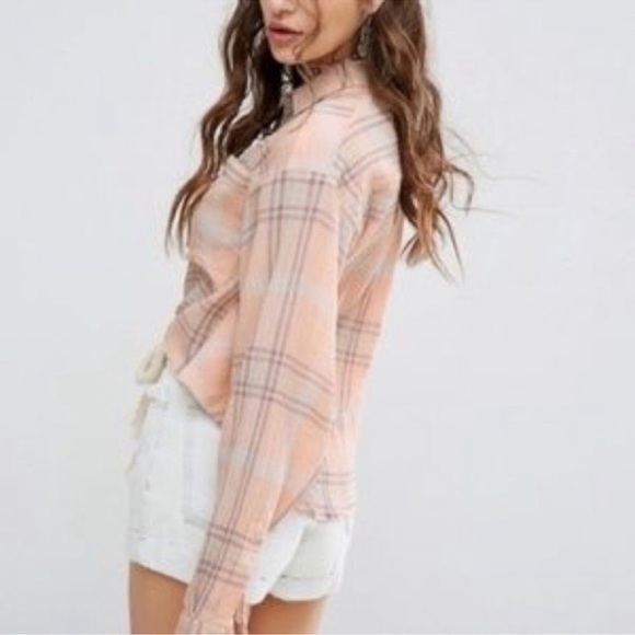 Free People Curie Plaid Dolman Sleeve Button Top - Picture 5 of 15